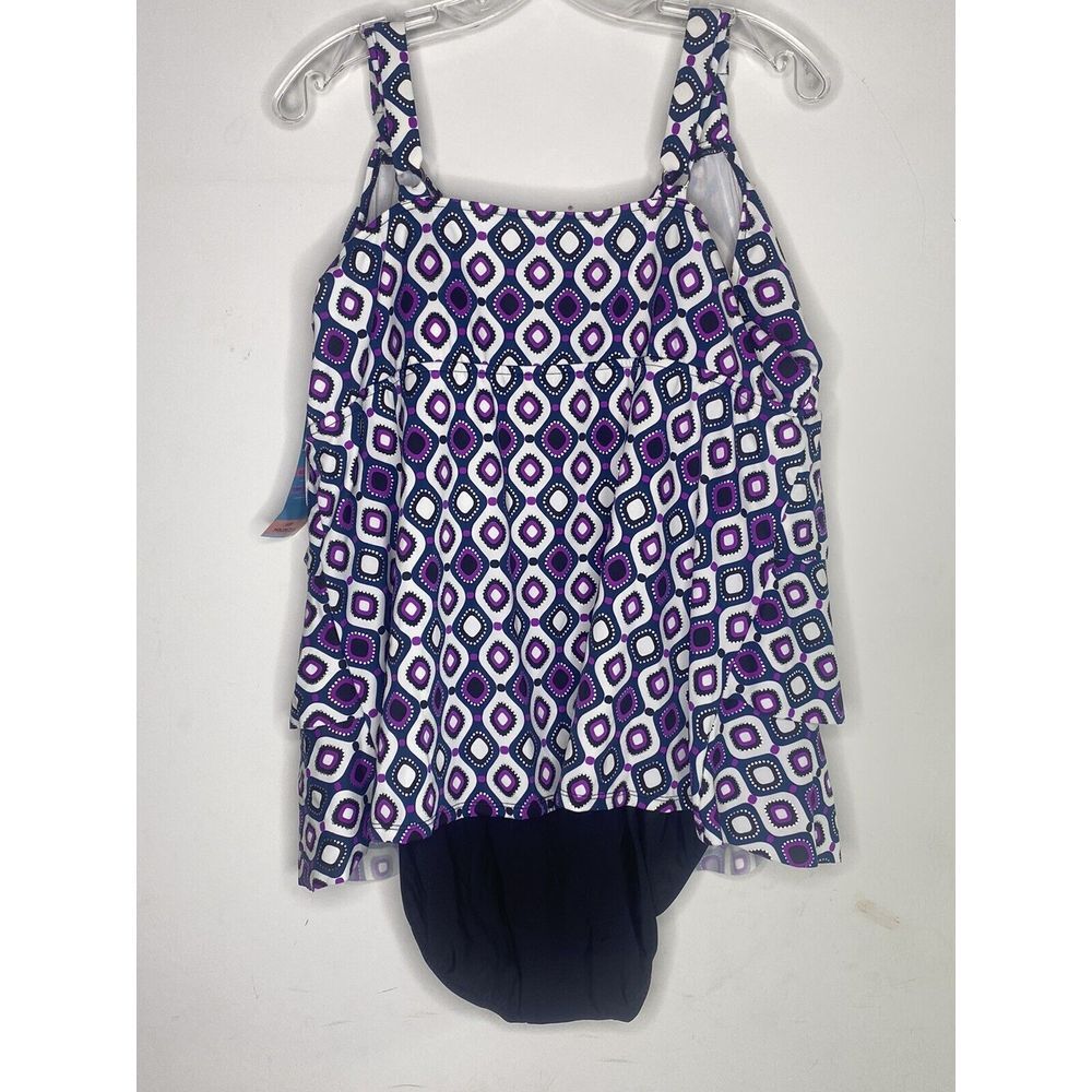 Womens Plus Size 24W Bathing Suit Purple Geometric Pattern NWT E - Picture 2 of 10